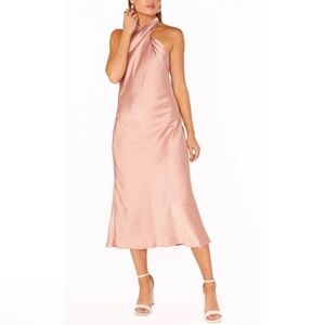 Show Me Your Mumu Jasmine‎ Halter Midi Dress rose gold luxe satin size xs formal